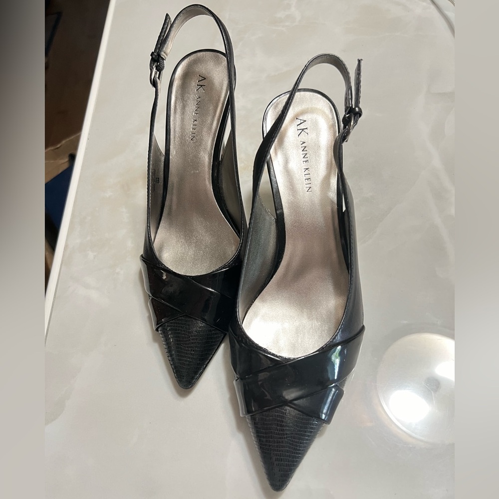 Anne Klein Crosby Sling Back Leather Heels - Picture 3 of 7